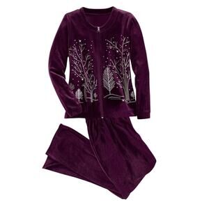 Seventh Avenue Velour Embroidered Winter Warm Up Suit Active Pant Set Tracksuit